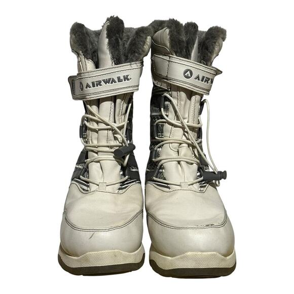 AirWalk Women's Winter Snow Boots Faux Fur White Gray Lace Up Size 9 - Picture 2 of 8